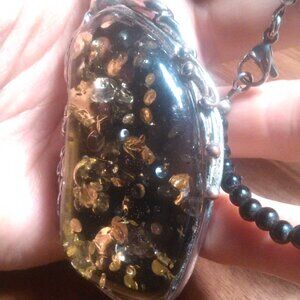 Simulated Amber and Black Beaded Necklace (24 Inch)